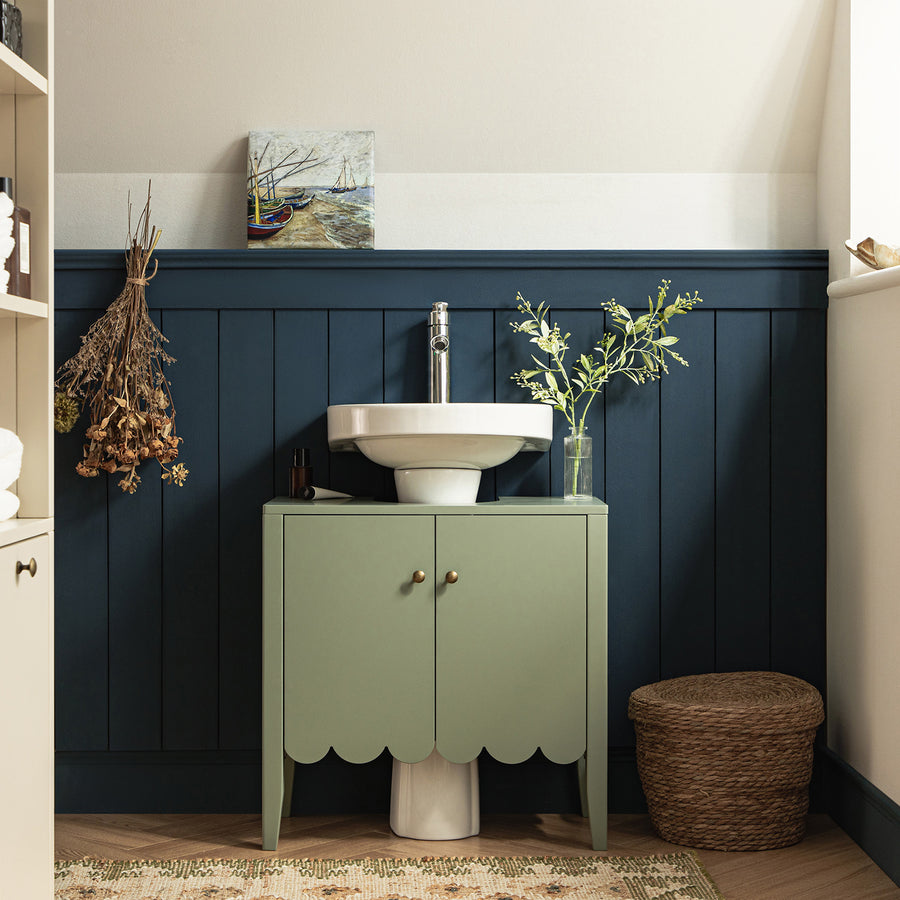 Henley Scalloped Edge Undersink Cabinet, Sage Green