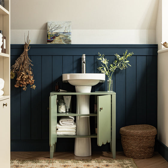 Henley Scalloped Edge Undersink Cabinet, Sage Green