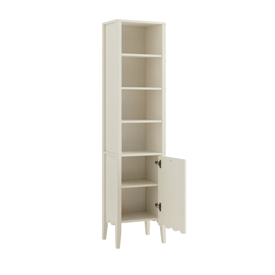 Henley Scalloped Edge Tall Storage Cabinet, Light Sand