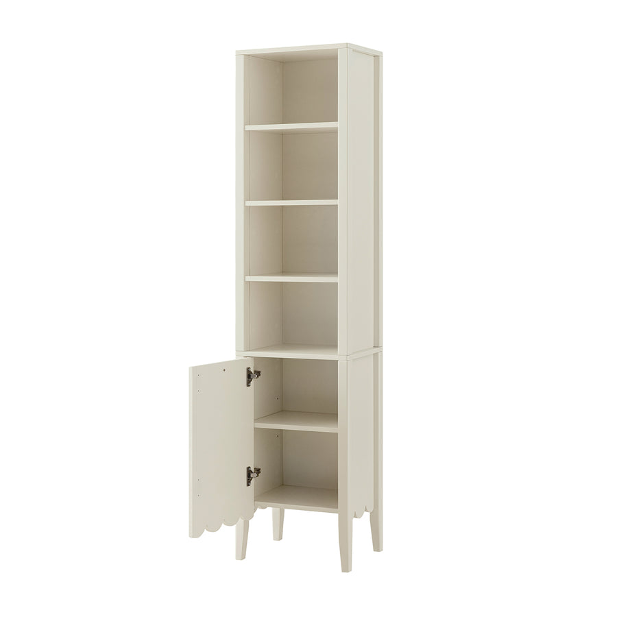 Henley Scalloped Edge Tall Storage Cabinet, Light Sand