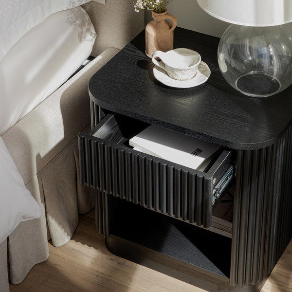 Maru 1 - Drawer Bedside Table, Black - daals
