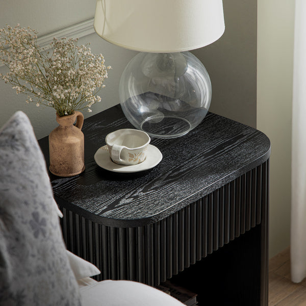 Maru 1 - Drawer Bedside Table, Black - daals