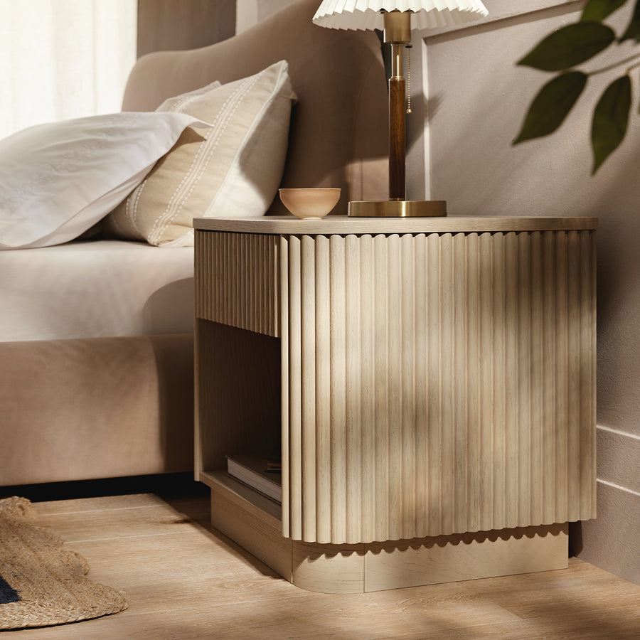 Maru 1-Drawer Bedside Table, Greige Oak - daals