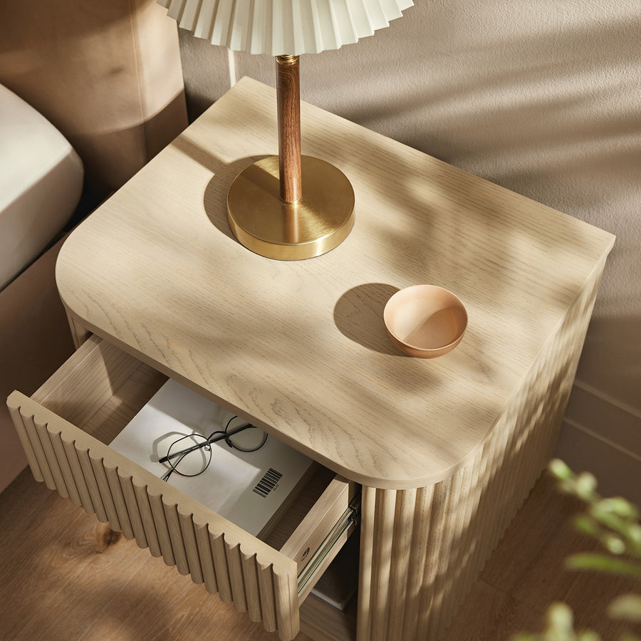 Maru 1-Drawer Bedside Table, Greige Oak - daals