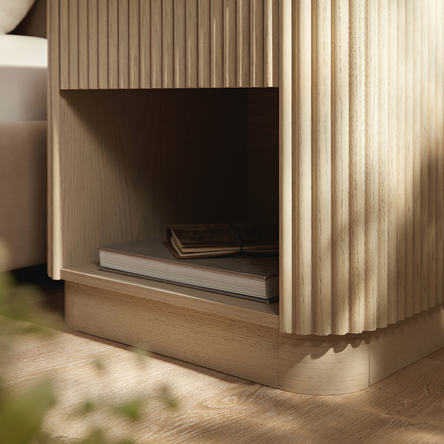 Maru 1-Drawer Bedside Table, Greige Oak - daals