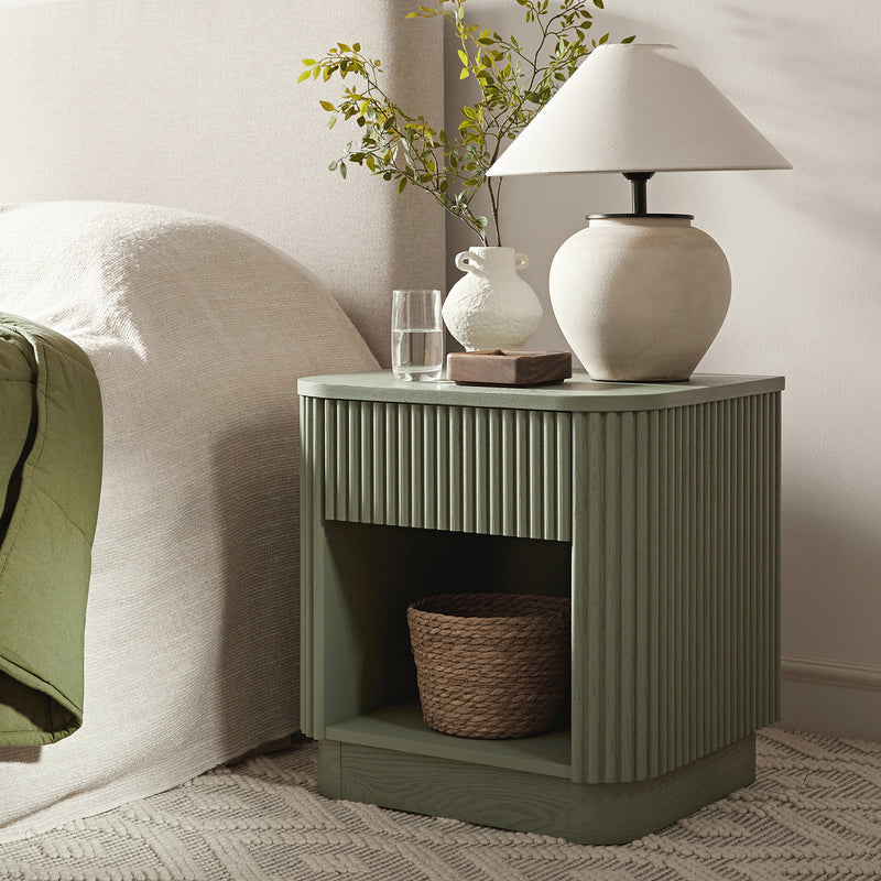 Maru 1-Drawer Bedside Table, Sage Green
