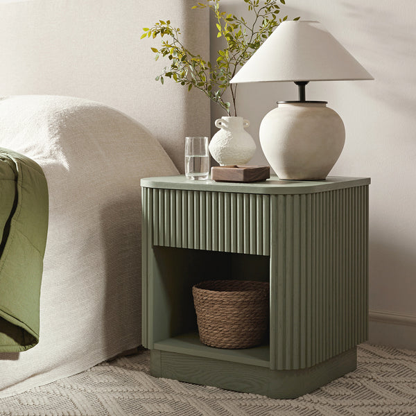 Maru 1-Drawer Bedside Table, Sage Green