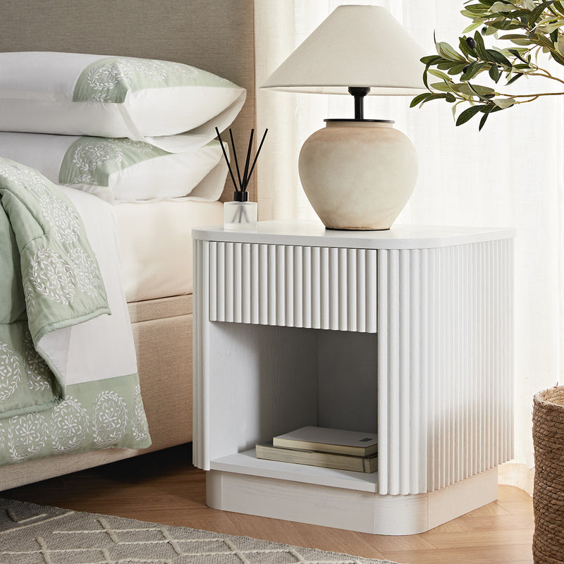 Maru 1-Drawer Bedside Table, Washed White