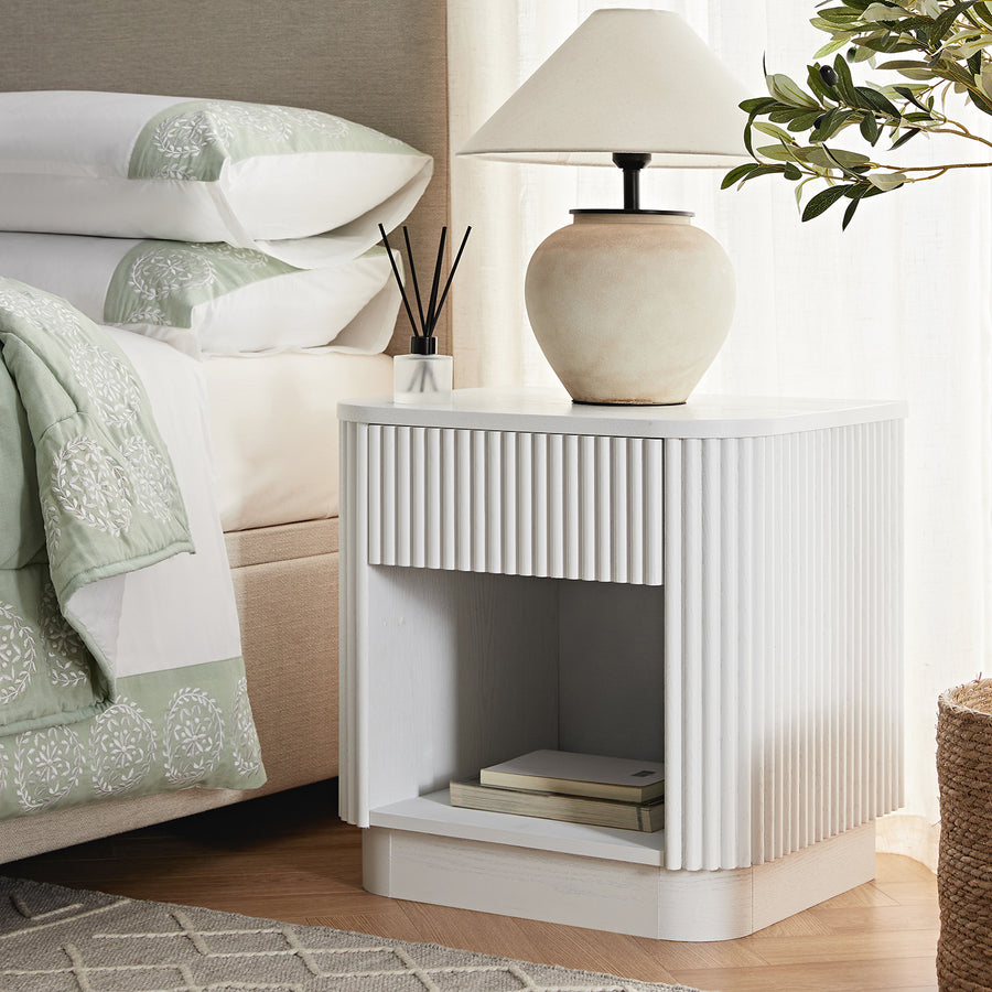 Maru 1-Drawer Bedside Table, Washed White