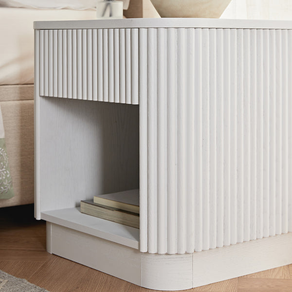 Maru 1-Drawer Bedside Table, Washed White
