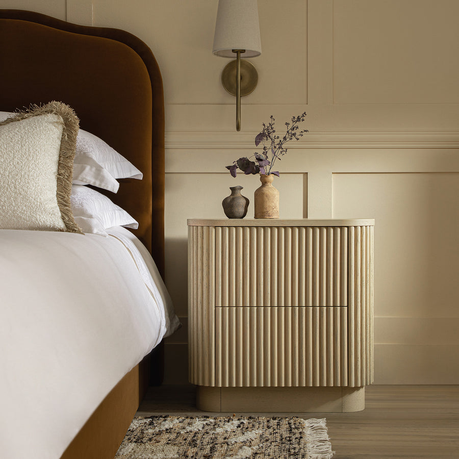 Maru 2-Drawer Bedside Table, Greige Oak