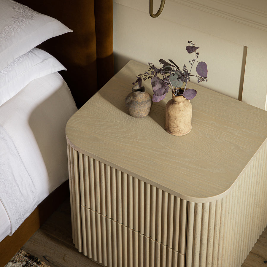 Maru 2-Drawer Bedside Table, Greige Oak