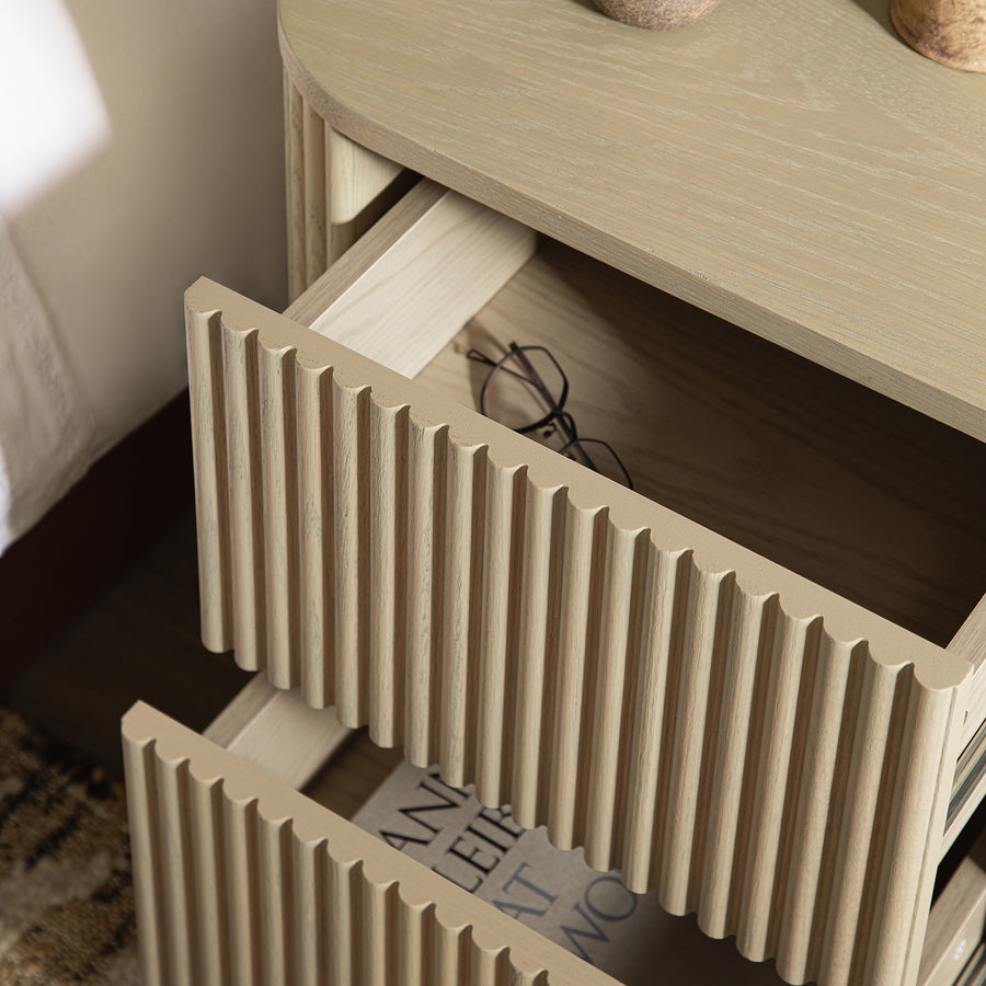 Maru 2-Drawer Bedside Table, Greige Oak