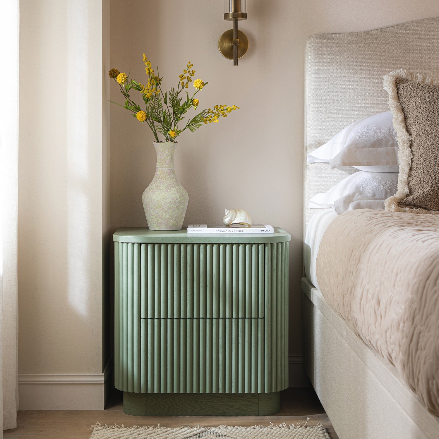 Maru 2-Drawer Bedside Table, Sage Green