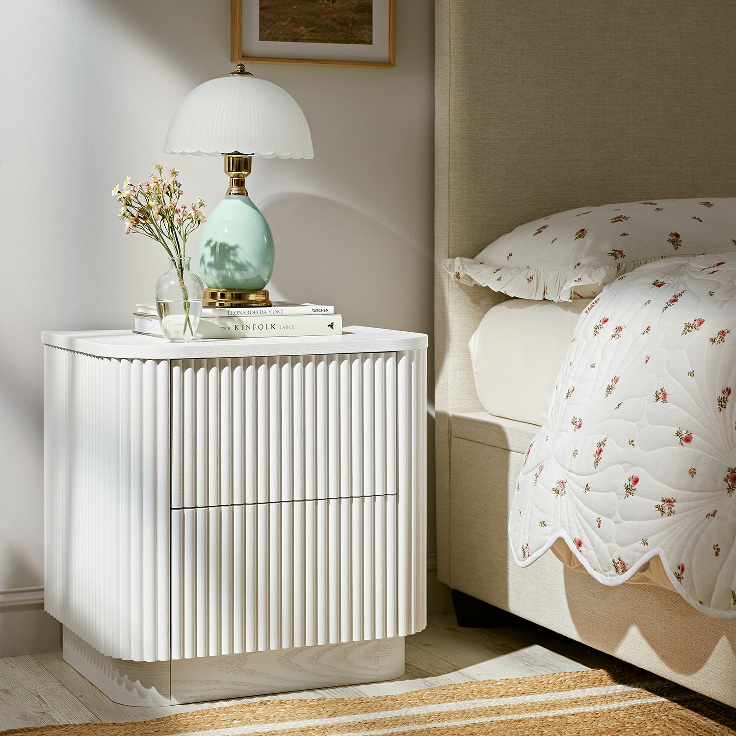 Maru 2-Drawer Bedside Table, Washed White