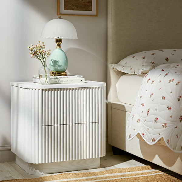 Maru 2-Drawer Bedside Table, Washed White