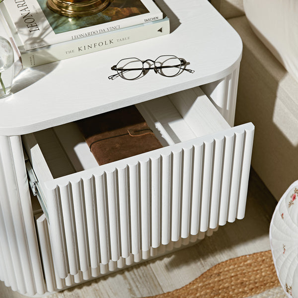 Maru 2-Drawer Bedside Table, Washed White