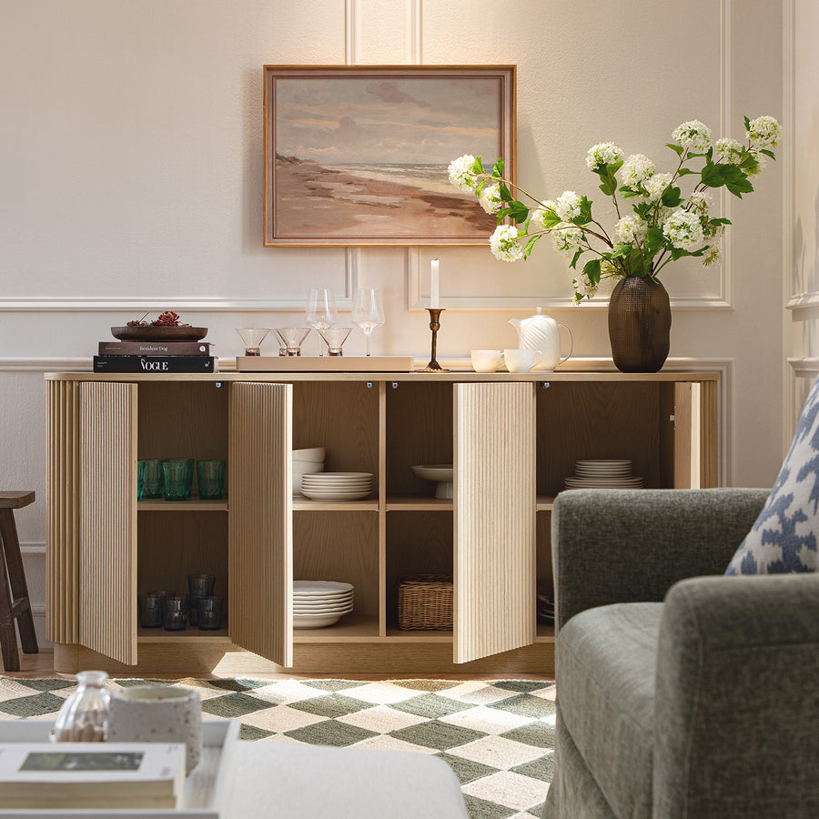 Maru Large 4-Door Sideboard, Greige Oak
