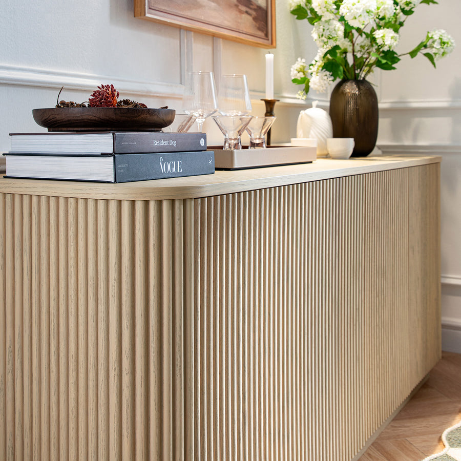 Maru Large 4-Door Sideboard, Greige Oak