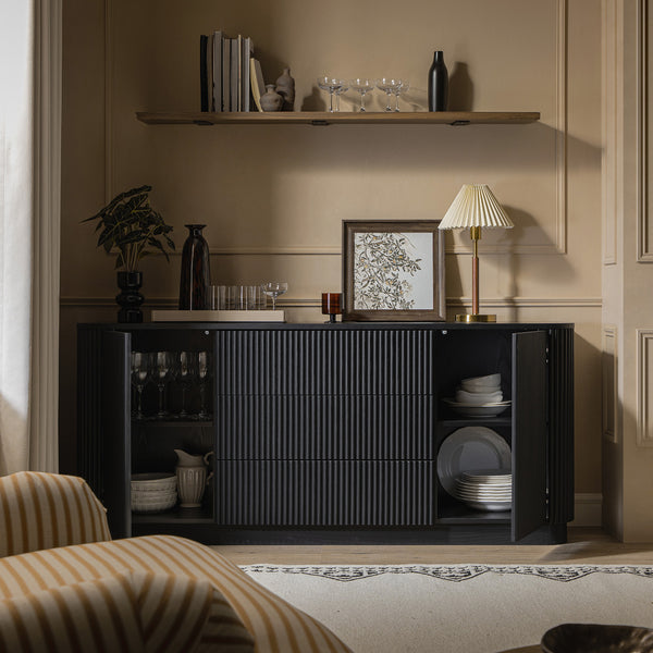 Maru Large 2-Door Sideboard with Drawers, Black