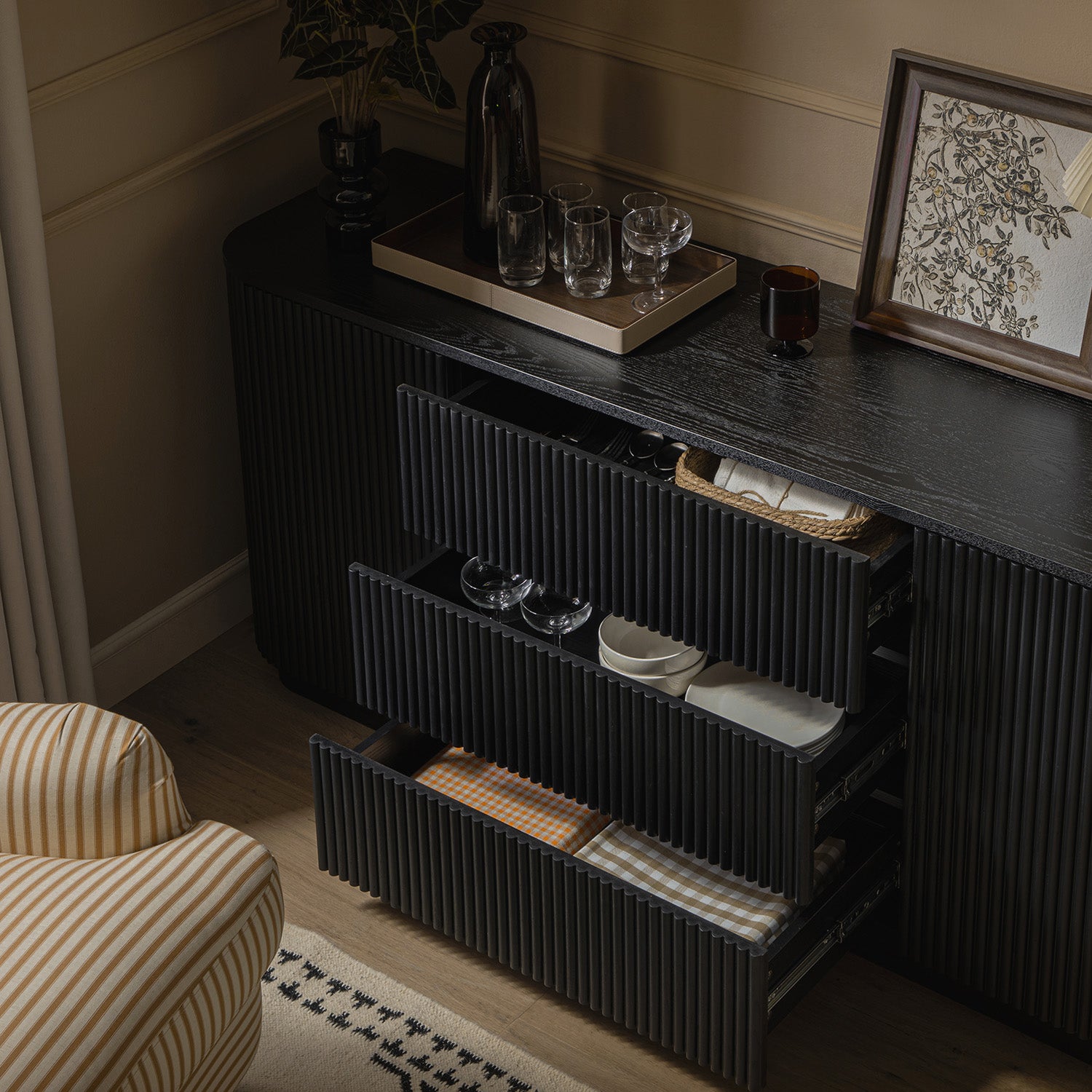 Maru Large 2-Door Sideboard with Drawers, Black