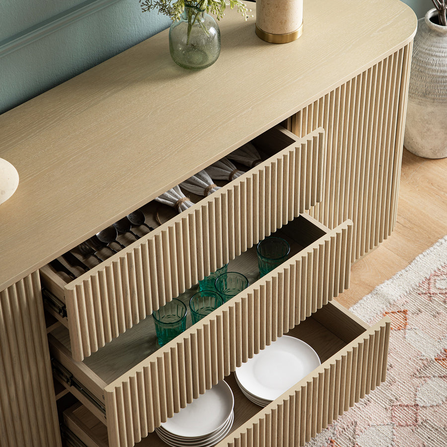Maru Large 2-Door Sideboard with Drawers, Greige Oak