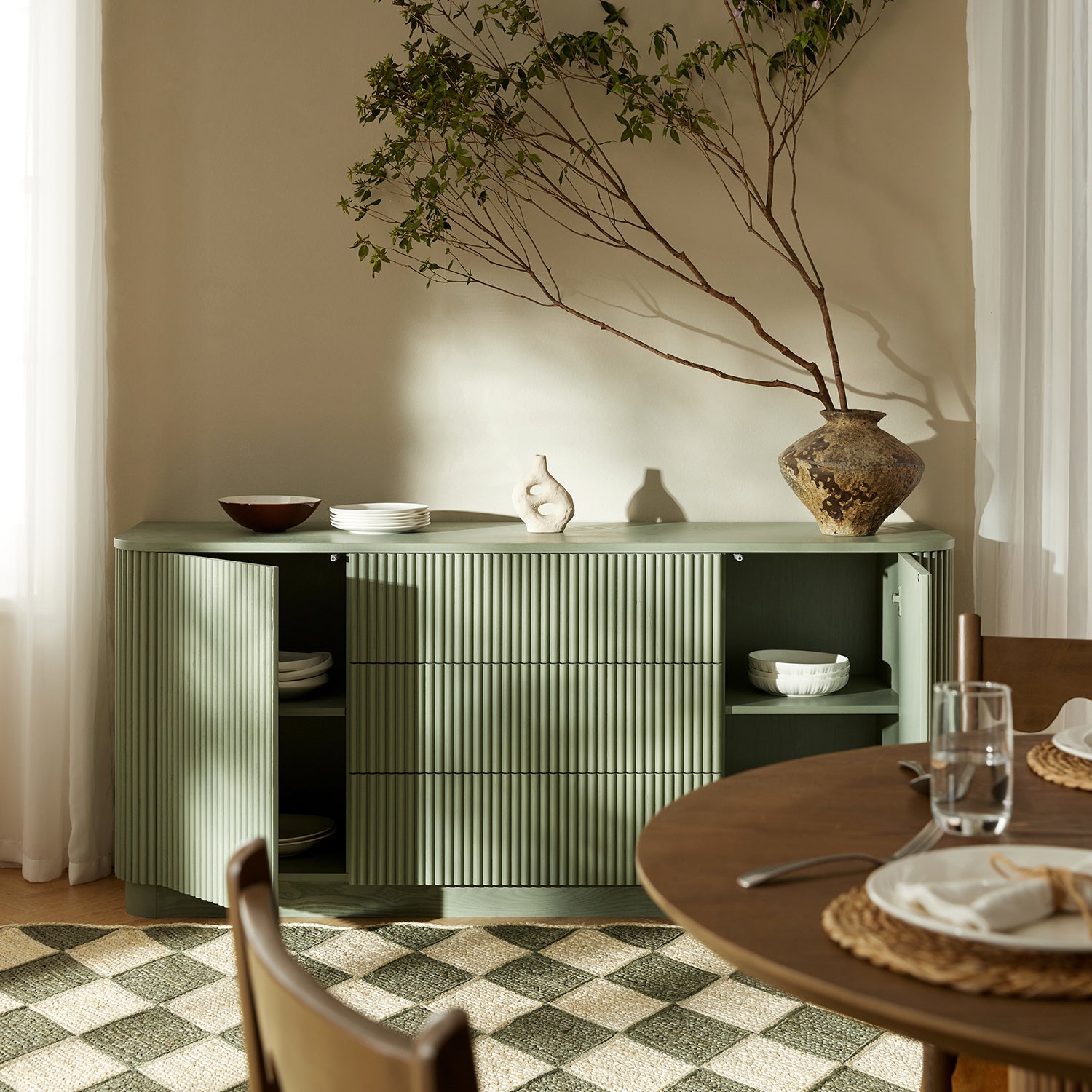 Maru Large 2-Door Sideboard with Drawers, Sage Green