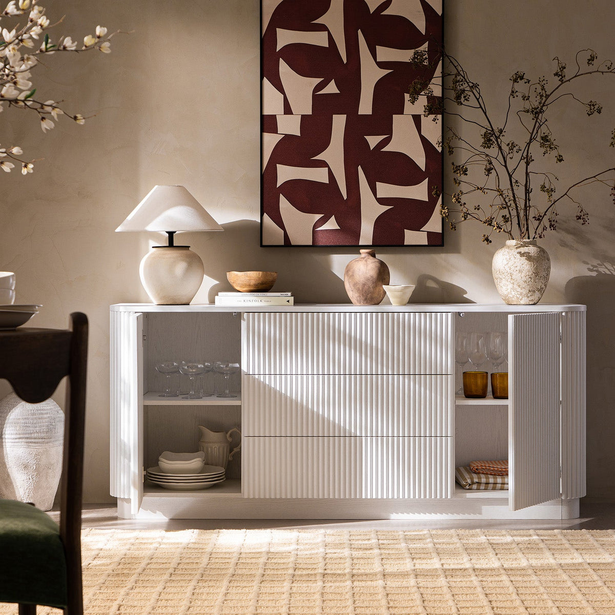 Maru Large 2-Door Sideboard with Drawers, Washed White | daals