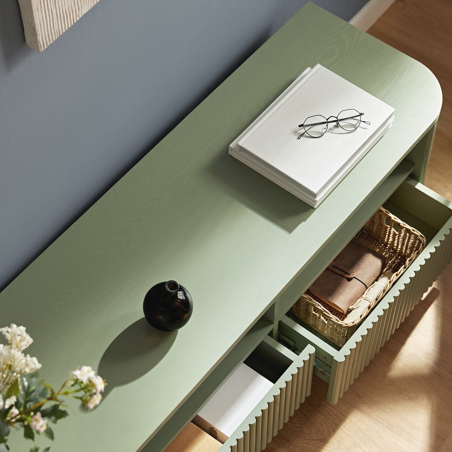 Maru 120cm TV Unit with Drawers, Sage Green