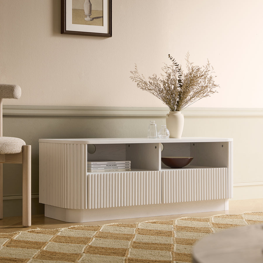 Maru 120cm TV Unit with Drawers, Washed White