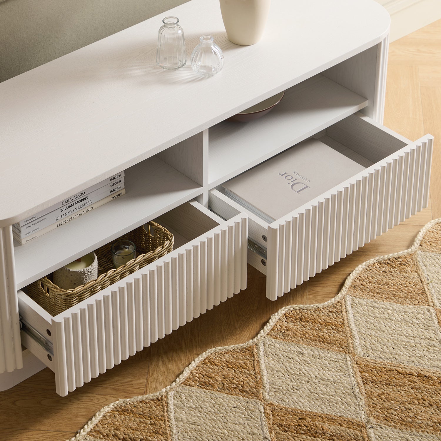 Maru 120cm TV Unit with Drawers, Washed White
