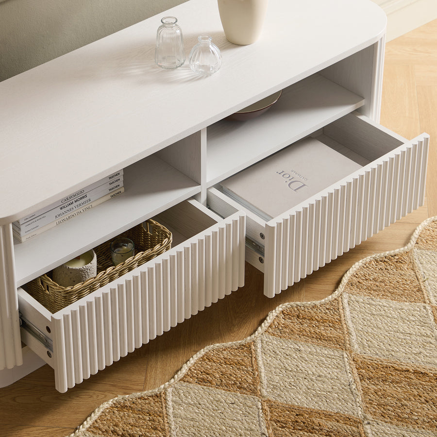 Maru 120cm TV Unit with Drawers, Washed White
