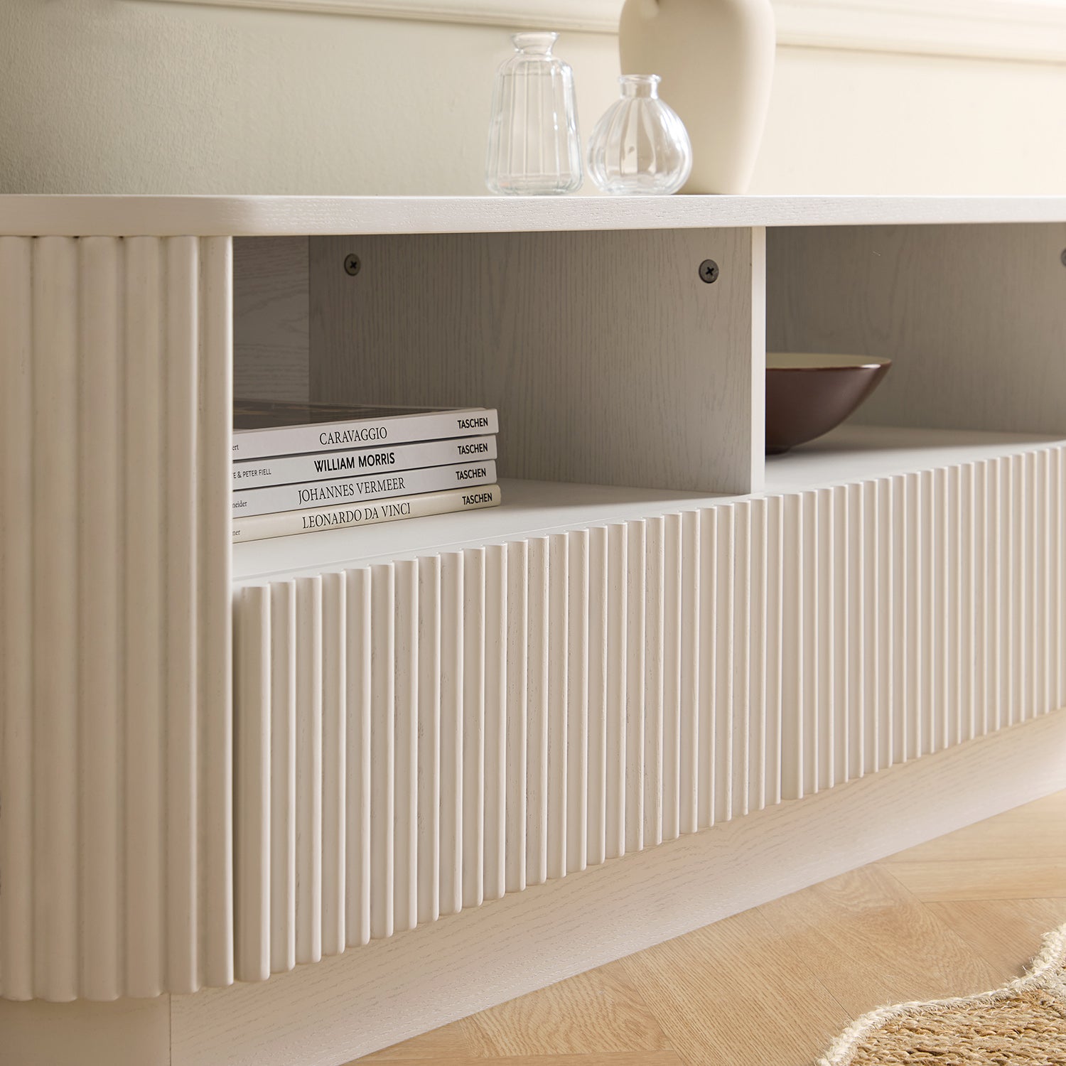 Maru 120cm TV Unit with Drawers, Washed White