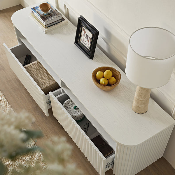 Maru 162cm TV Unit with Drawers, Washed White - daals