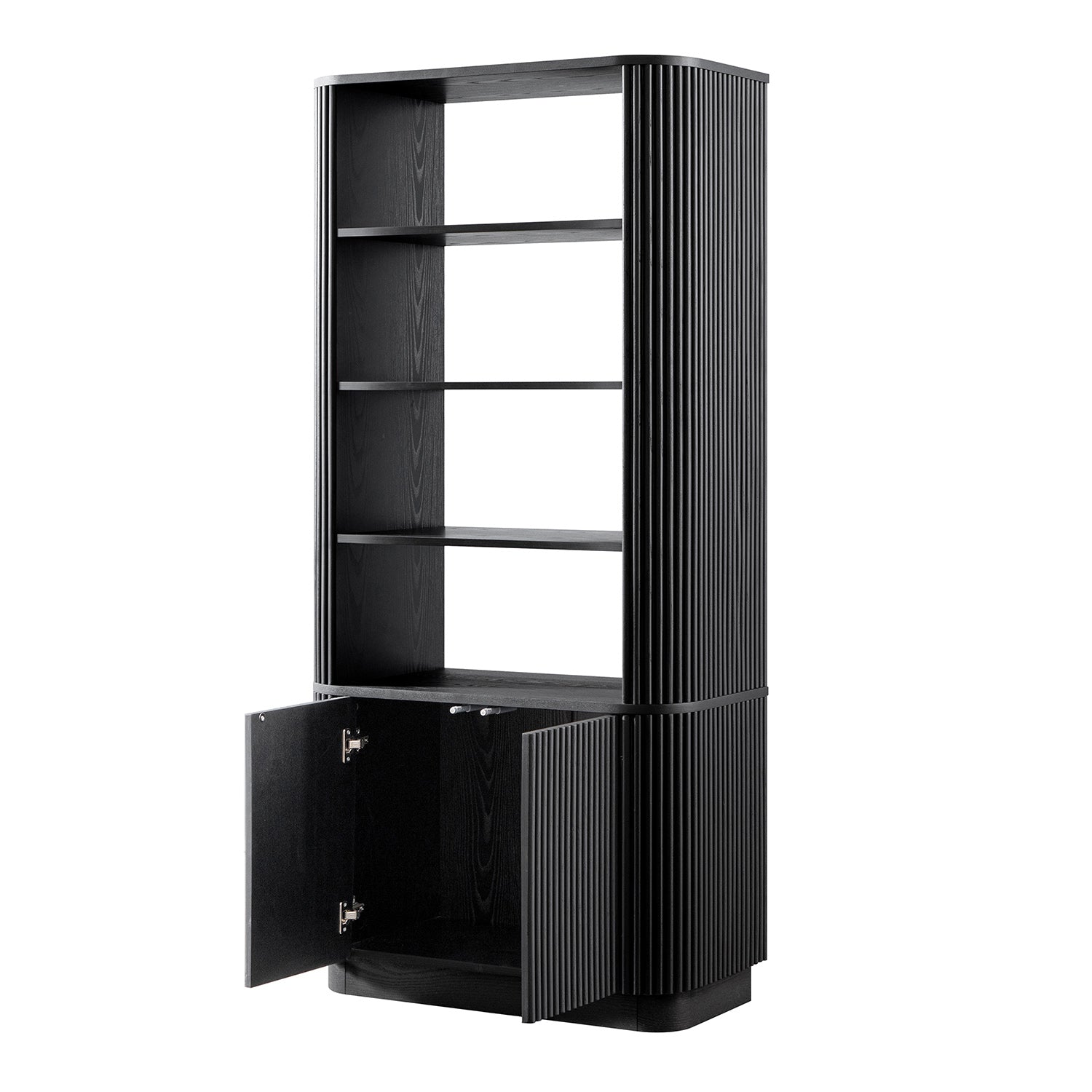 Maru Bookcase with Cabinet, Black