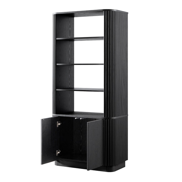 Maru Bookcase with Cabinet, Black