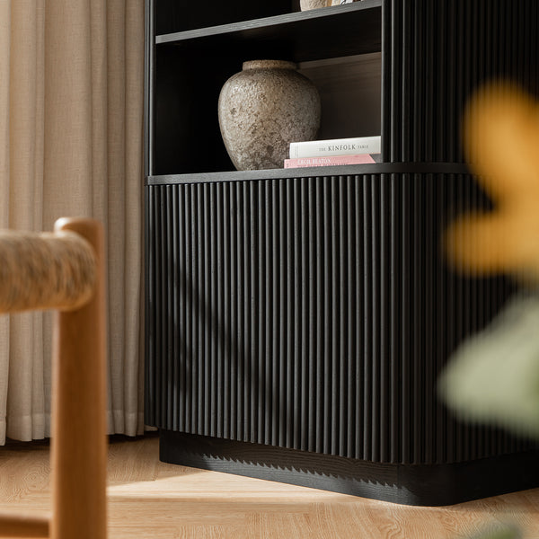 Maru Bookcase with Cabinet, Black
