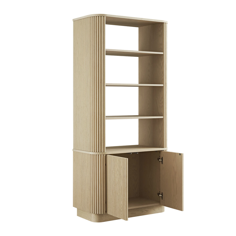 Maru Bookcase with Cabinet, Greige Oak