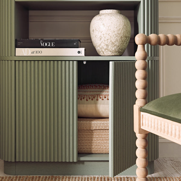 Maru Bookcase with Cabinet, Sage Green