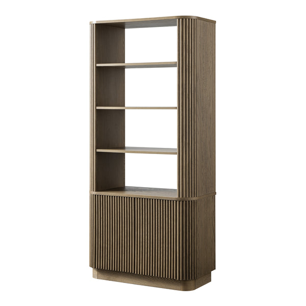 Maru Bookcase with Cabinet, Silver Oak