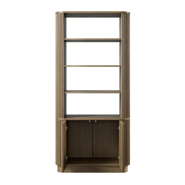 Maru Bookcase with Cabinet, Silver Oak