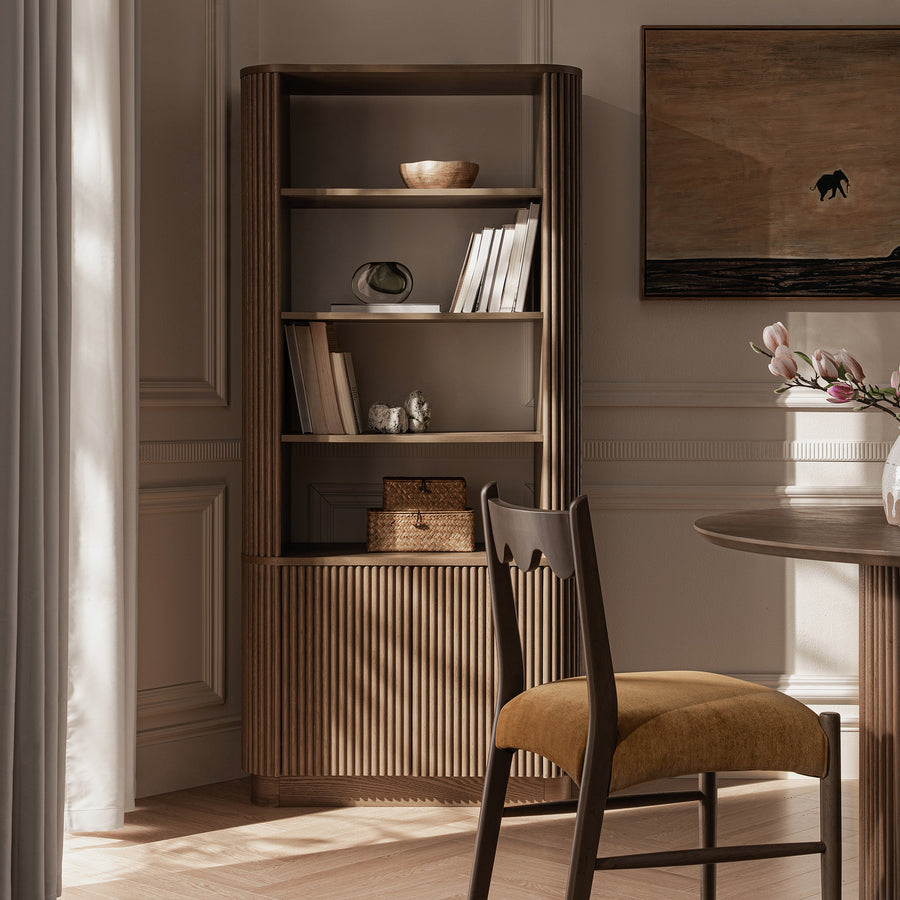 Maru Bookcase with Cabinet, Silver Oak