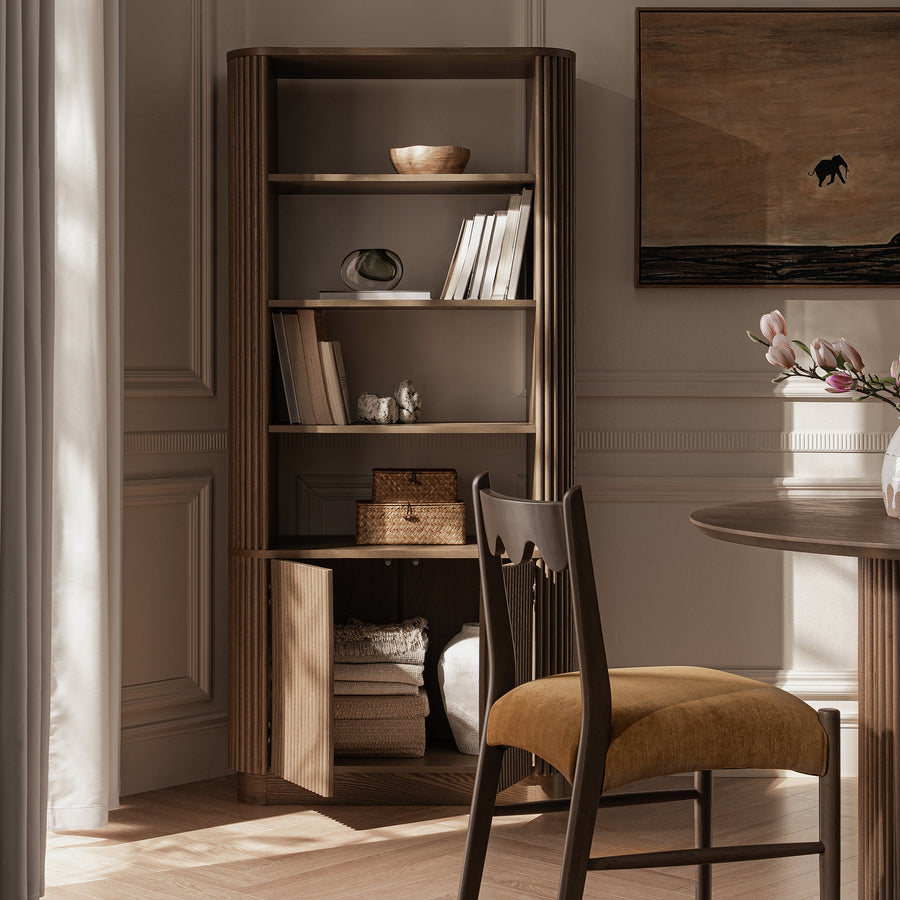 Maru Bookcase with Cabinet, Silver Oak