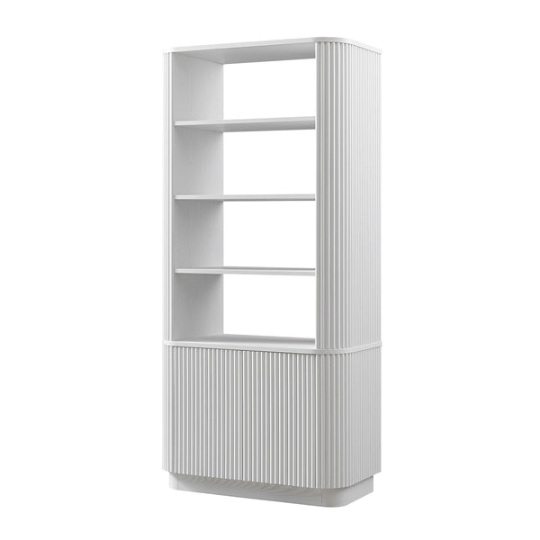 Maru Bookcase with Cabinet, Washed White