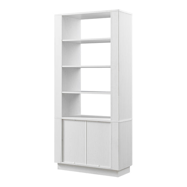 Maru Bookcase with Cabinet, Washed White