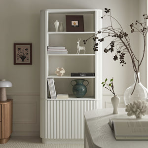 Maru Bookcase with Cabinet, Washed White