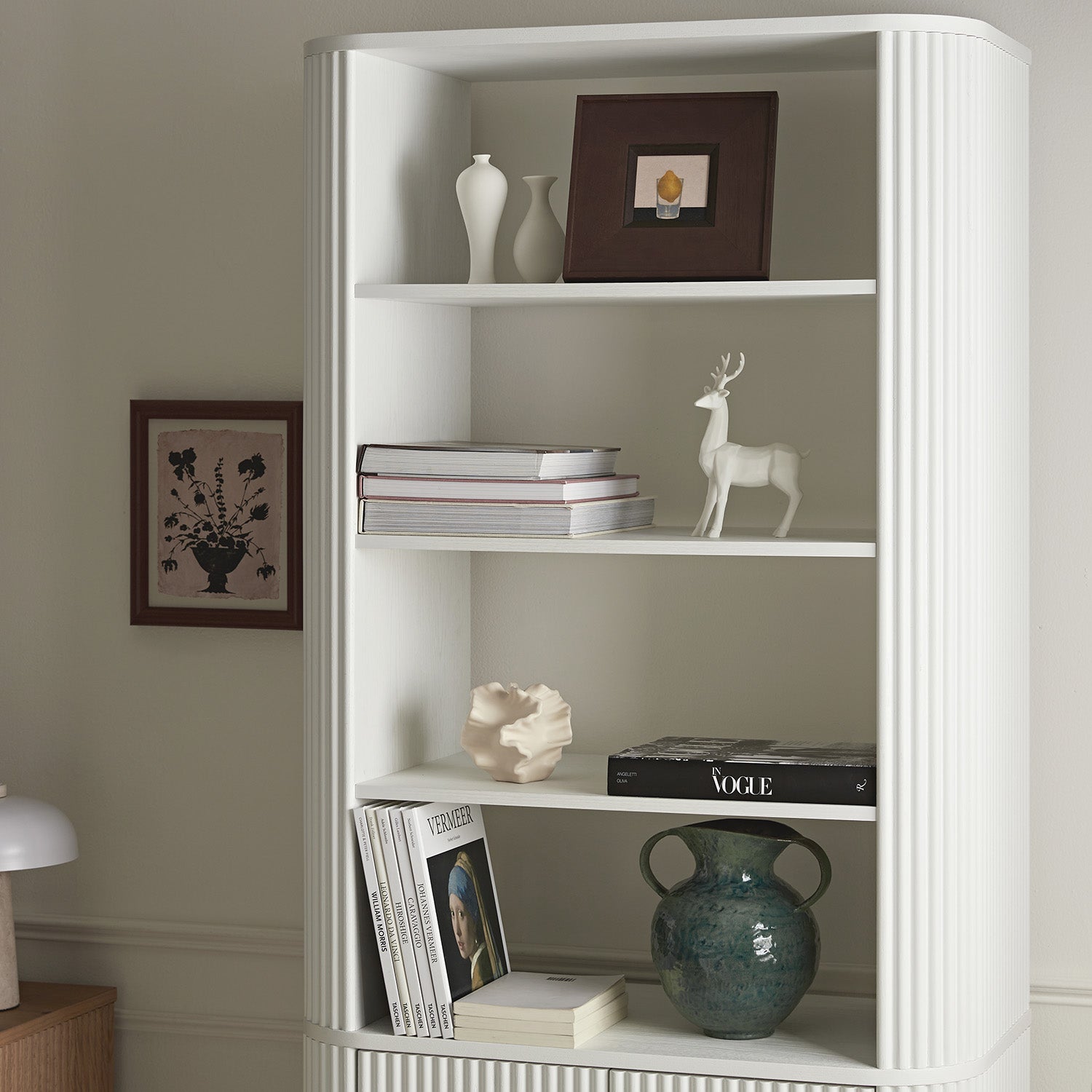 Maru Bookcase with Cabinet, Washed White