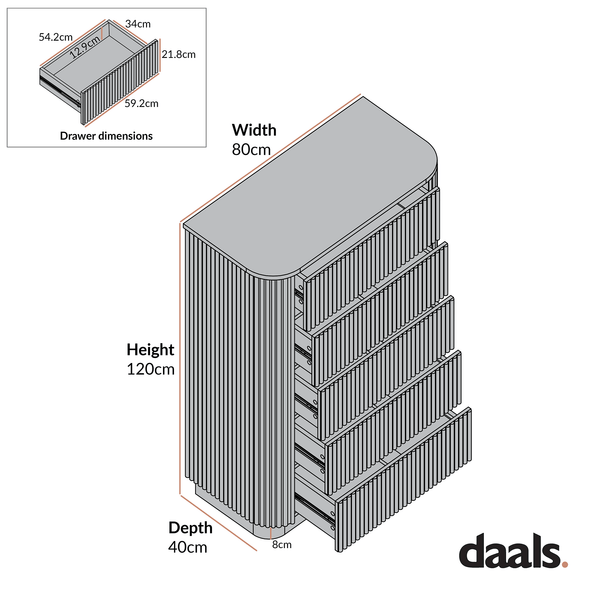 Maru Chest of 5 Drawers, Silver Oak