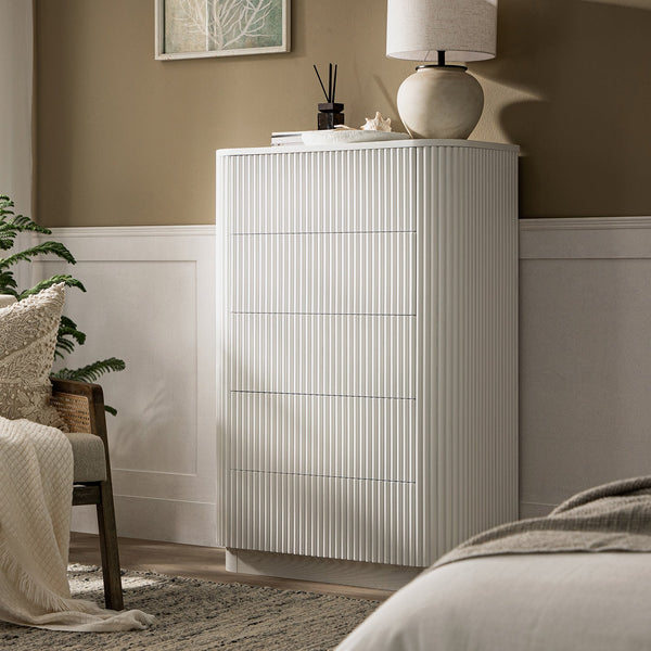 Maru Chest of 5 Drawers, Washed White - daals