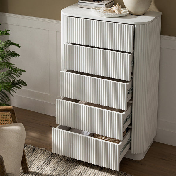 Maru Chest of 5 Drawers, Washed White - daals